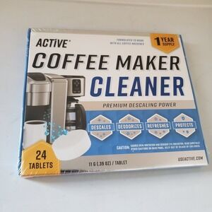 Active Coffee Maker Cleaner 24Tablets New Descales,deodorizes,refreshes,protects
